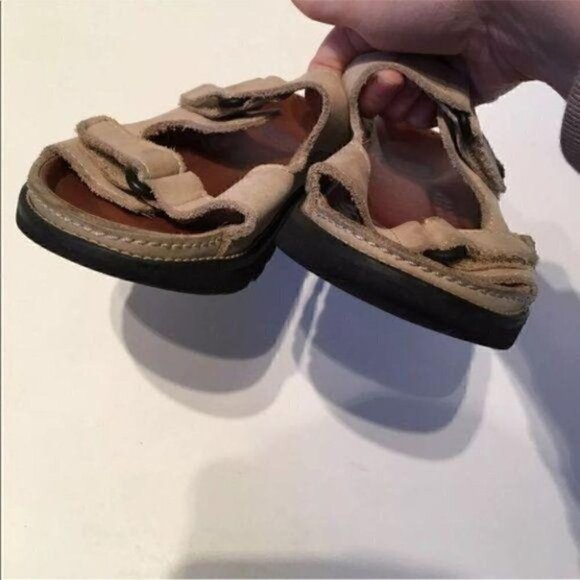 LandsEnd Sandals Size 4 Beige Suede Sticky Strap vintage 80s - Picture 8 of 11